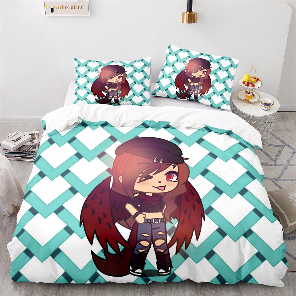 Gacha Life Academia Anime Duvet Cover Set with Pillow Covers Polyester Teens Kids Bedding Set Full Queen King Size Bed Linen