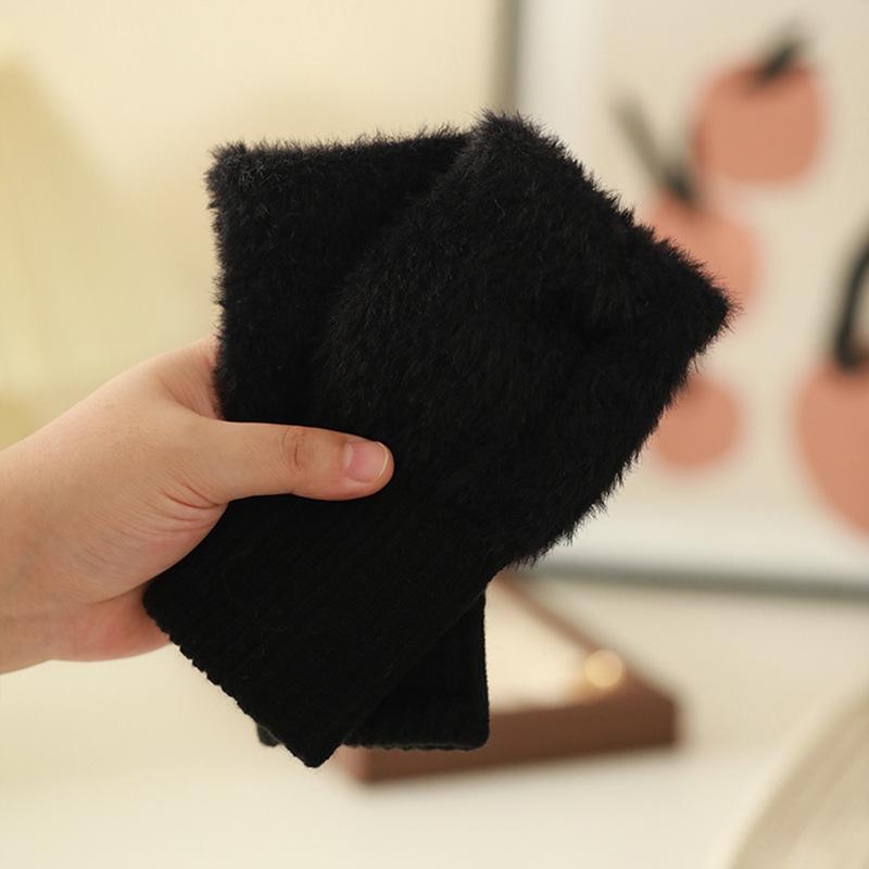 

Вязаные полупальцевые перчатки для женщин, милые зимние полупальцевые перчатки без пальцев для студентов, теплые плюшевые перчатки для письма