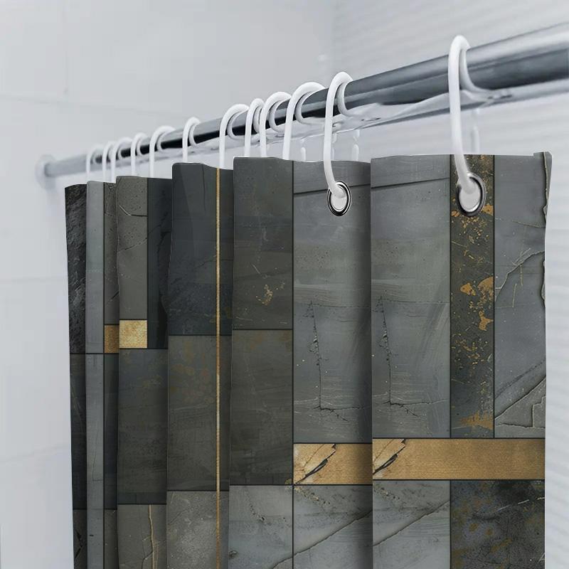 Luxury Marble Effect Shower Curtain Waterproof Bathroom Decor Gold Accents Large Size 72 X 84 Inches Gray Black White Modern Des