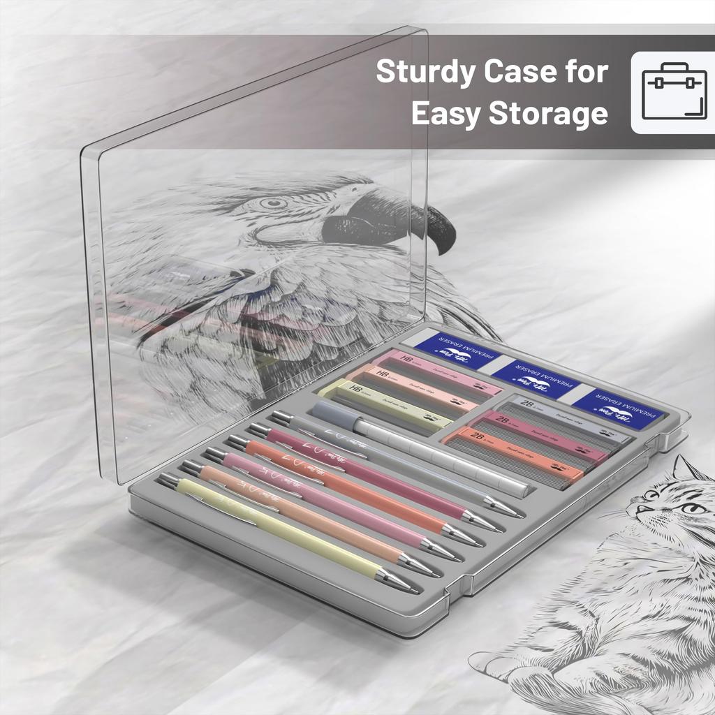 Sada per a mechanických tužek s tuhou a gumou Boho téma Roztomilá estetická pastelová LED tužka Mr. Náplně, 6 kusů 0,5 mm & 0,7 mm, 0,7 mm