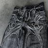 Gothic Retro Baggy Unisex Mopping Pants Y2K Phantom Jeans High Street Spider Embroidered Patch Hip Hop Streetwear Straight Jeans