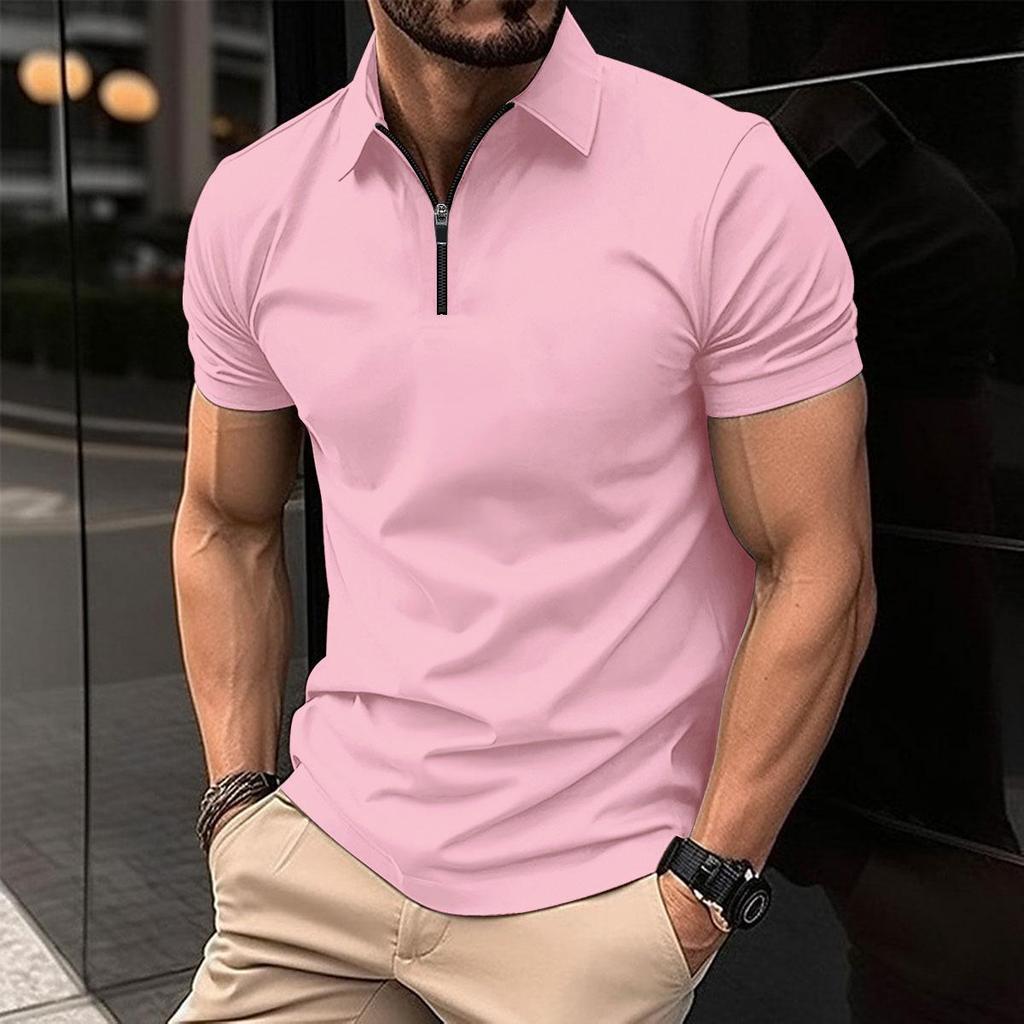2024 Men's Zipper Polo Shirt - Solid Color, Summer Sports Style