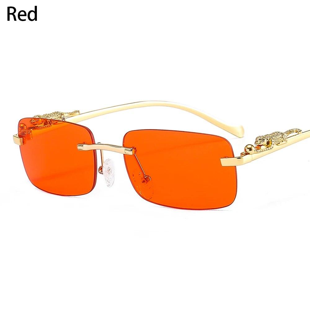 Rimless Rectangle Sunglasses Retro Clear Ocean Lens Sun Glasses Cheetah Decoration Shades UV400 Eyewear for Women Men