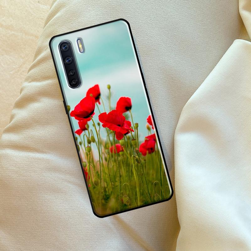 Red Corn Poppy Flower Case For Oppo A17 A94 A74 A54 A60 A40 A80 A16 A76 A96 A98 A58 A78 A18 A38 A57 A15 A5 A6 Pro
