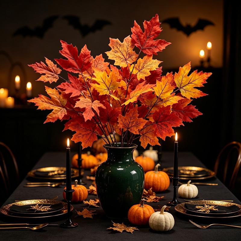 Autumn Leaf Plant Bouquet Artificial Maple Leaf Fake Fallen Leaves Rattan Simulated Maple Leaf Garland Thanksgiving Decoration
