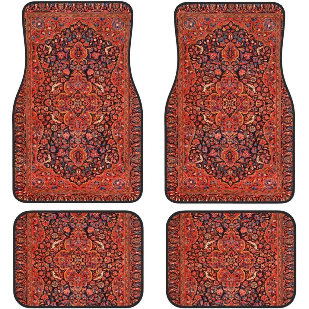 Car Floor Mats Set Of 4, Oriental Turkish Persian Carpet Front And Back Rug Mats Decorative Universal For Cars SUV Trucks Vans