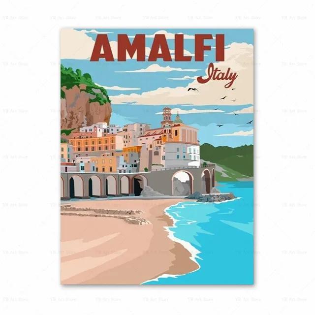 Spanien Amalfiküste Santorini Französische Riviera Italien Druck Kunst Leinwand Poster Für Wohnzimmer Dekoration Zuhause Wandbild
