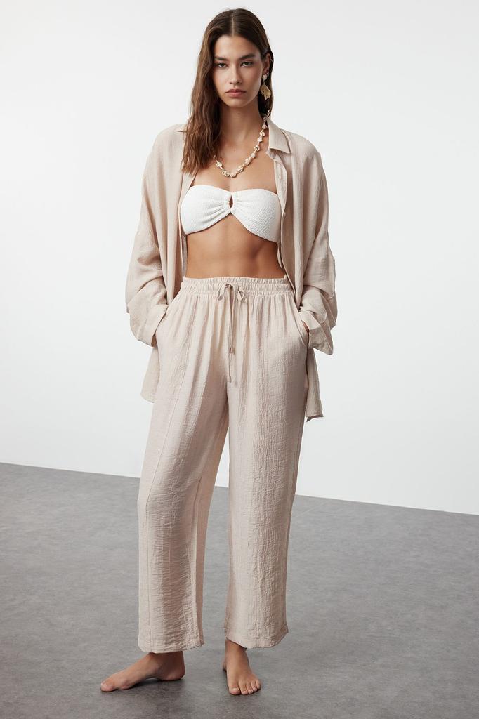 Women's Fashion Light Blue Woven Shirt Trousers Set