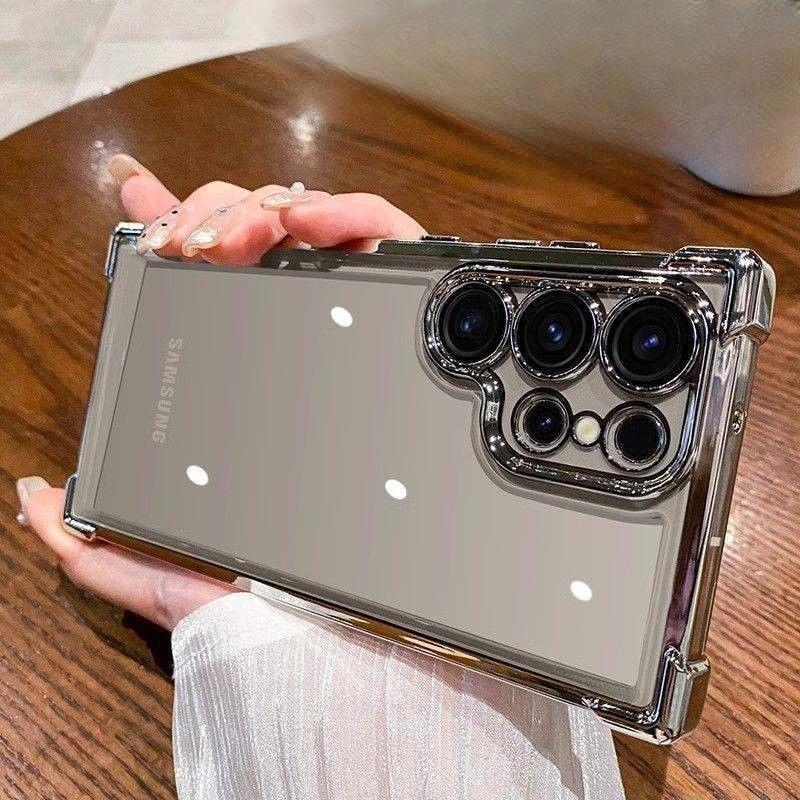 Suitable for Samsung S25ultra Mobile Phone Case S24 S23 New Electroplated S21 Four Corner Anti Fall Full Cover with Lens Film