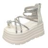 Fashion Summer Crystal Sandals 8CM Wedge Heels Sneakers New Women Beach Flip Flop High Platform Casual Breathable Walking Shoes