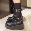 Fashion 2024 New Chunky Platform Punk Style Boots Women Zip Thick Sole Motorcycle Booties Fashion Metal Decor Street Shot Knight Boots