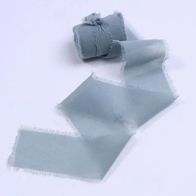 4CM*5M Handmade Frayed Edged Satin Chiffon Silk Ribbon For Wedding Invitation Wrapping Bouquets Birthday Party Decorations Gifts