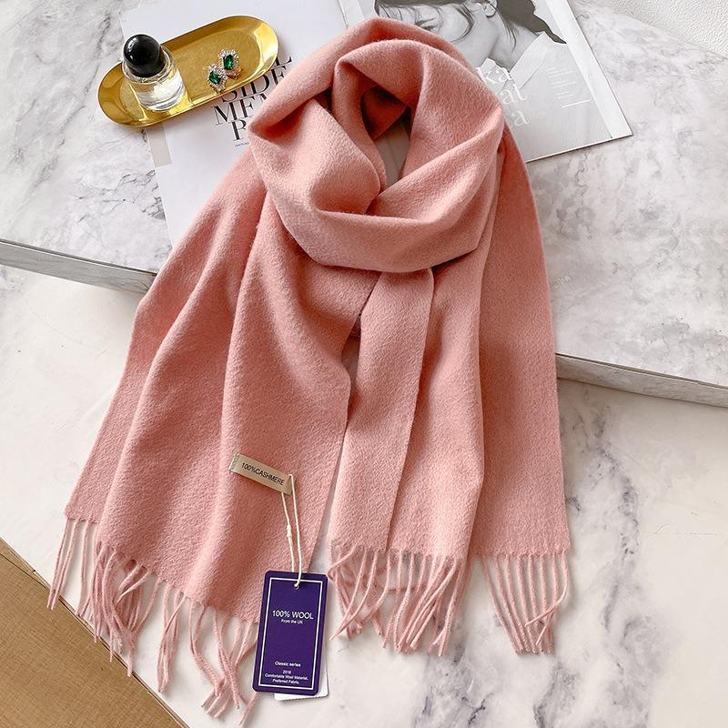 Pink autumn and winter pure cashmere scarf women's thickened water ripple solid color couple scarf to keep warm