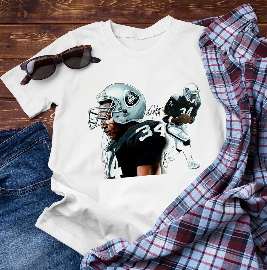 T-shirt Bo Jackson Bo Knows Raiders Pattern Stampa Interessante Manica Corta Uomo Casual Oversize Unisex Harajuku alta qualità