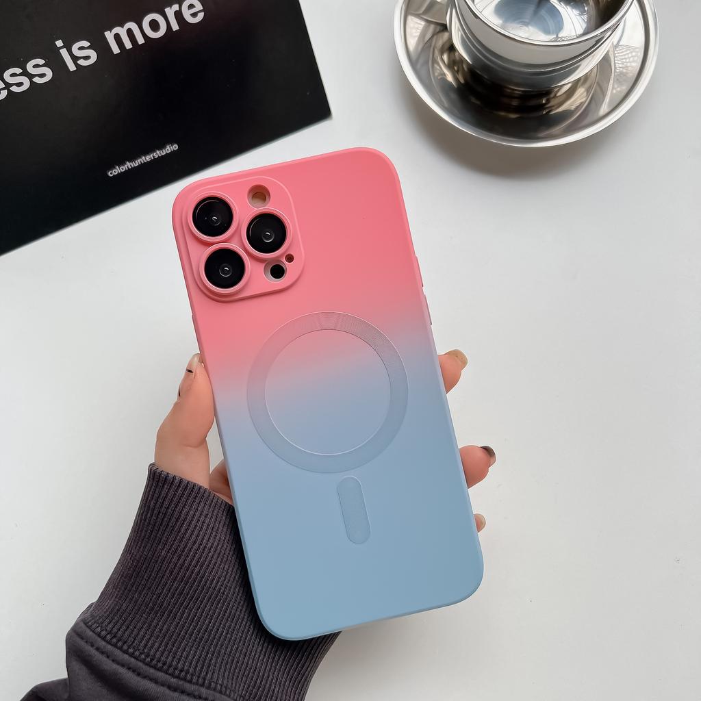 Luxury Wireless Charge Gradient Pattern Phone Case For iPhone 15 11 12 13 14 Pro Max Plus Soft Magnetic Silicone Cover