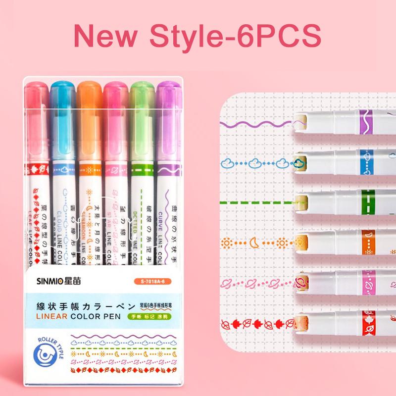 3/6PCS Contour Pen Flower Shape Curve Highlighter Marker Creative Outline Suitable for Notebook Diary Decoration Art Rewards ZYF