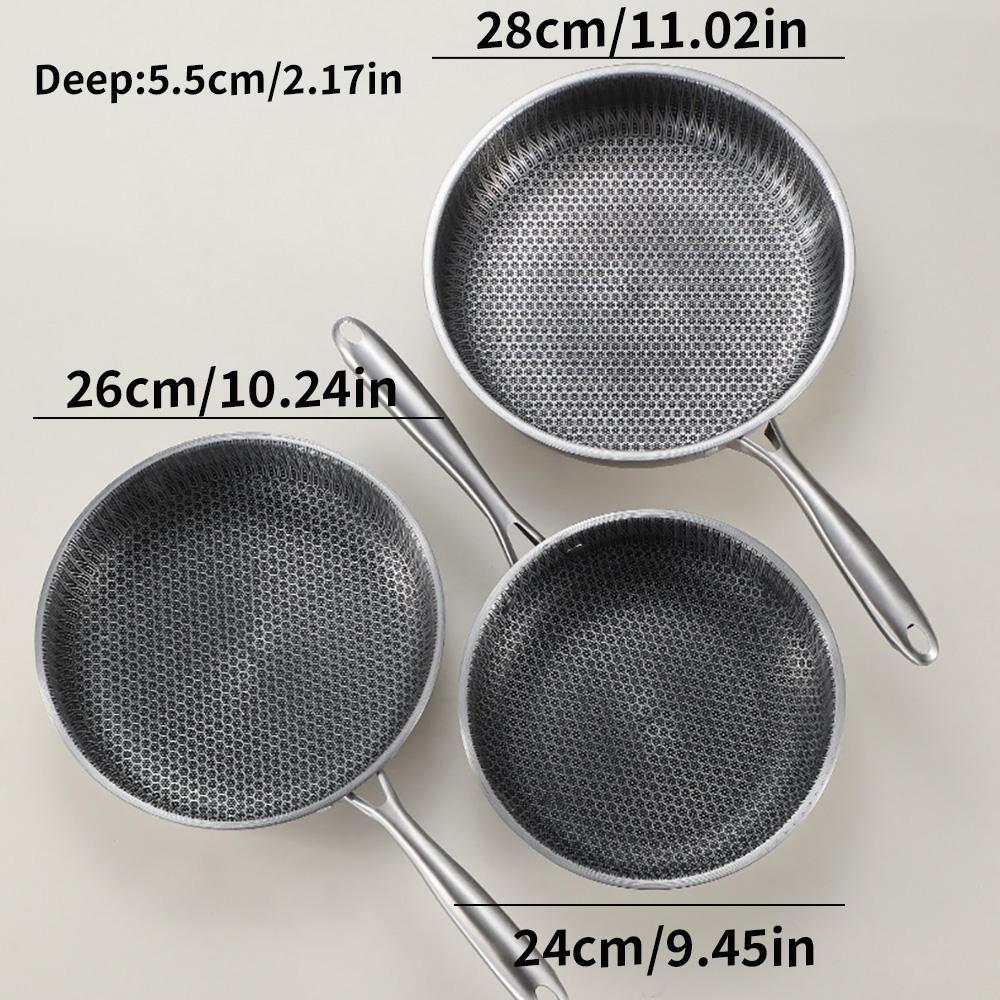 

Сковорода из нержавеющей стали с антипригарным покрытием в виде сот - 9,45 дюйма/10,24 дюйма/11,02 дюйма, несколько размеров серебряный