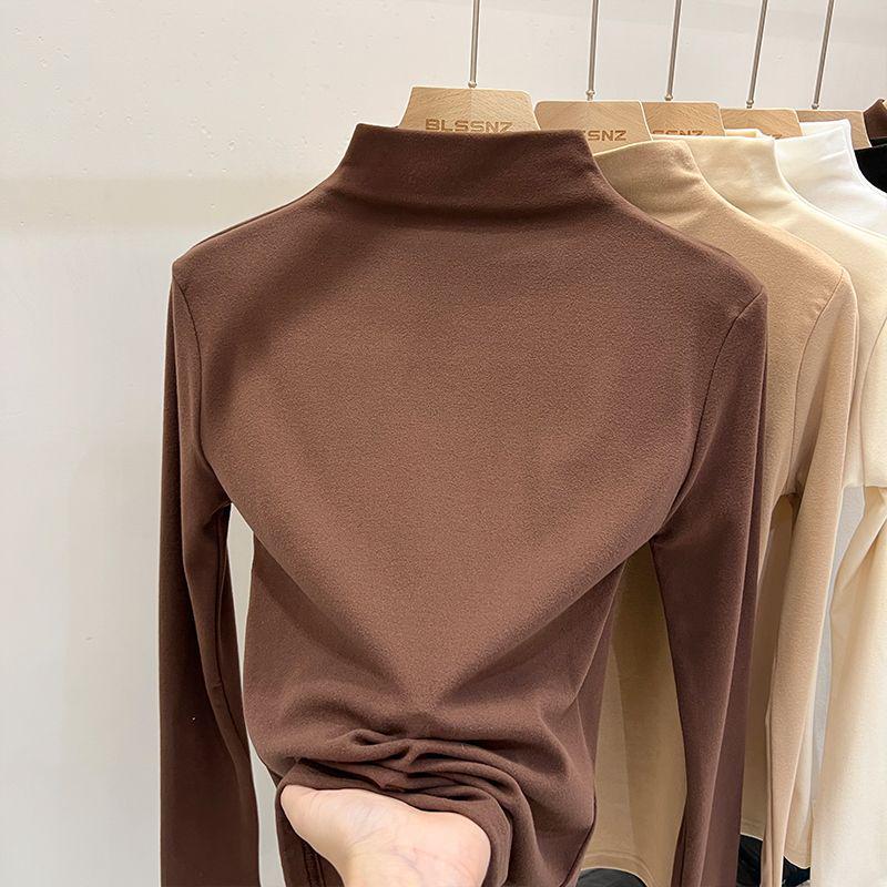 Double-Sided German Velvet High-Neck Long-Sleeve Women's T-Shirt - Winter, Thickened, Warm Base Layer