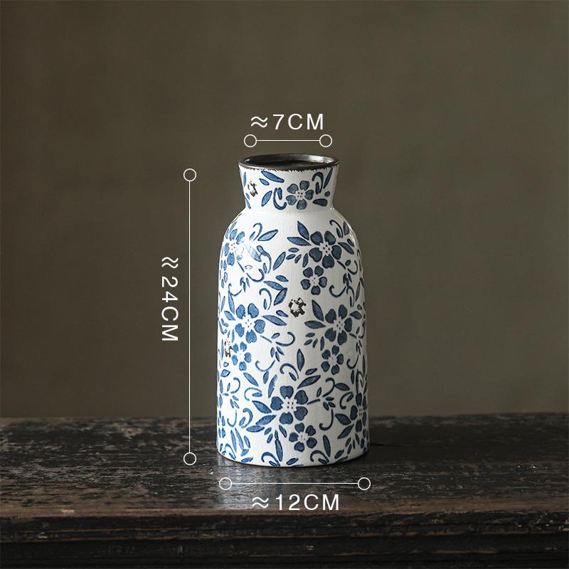 French-Chinese Ice Crackle Blue & White Ceramic Vase: Entrance & Living Room Decor