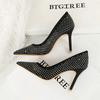 Women'S Pumps And Heels Rhinestone Mesh High Heels For Women Pointed Toe Light Luxury Dress Wedding Shoes Stiletto Single Shoes