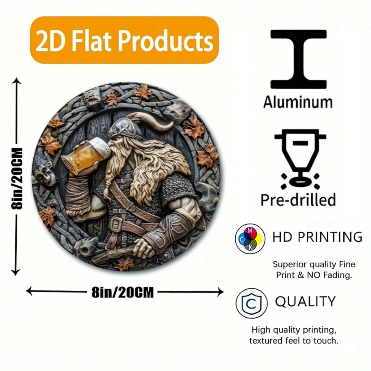 

Viking Warrior Aluminum Sign 2D Metal Wall Art Home Garage Decor Gift 20x20 різнокольоровий