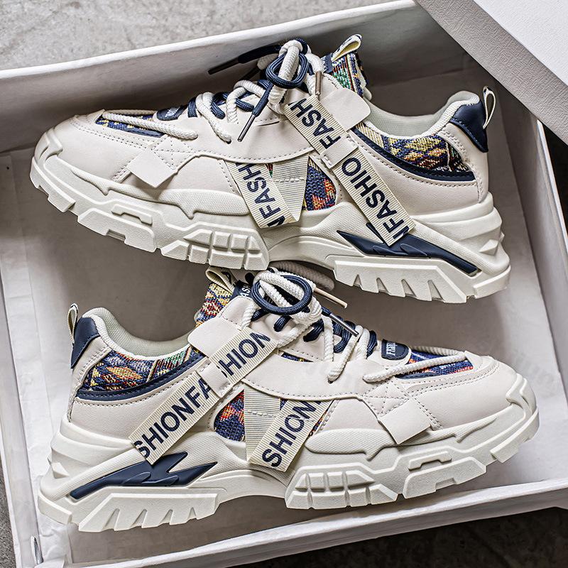 Men Designer Sport Shoes Chunky Sneaker Fashion Casual Artificial Leather Fabric Breathable Height Increased Flat Platform Shoes