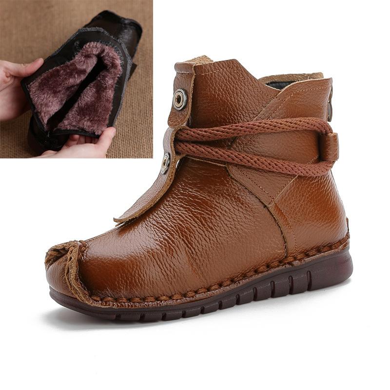 

Johnature/короткие сапоги из натуральной кожи на мягкой подошве, однотонная теплая удобная хлопковая обувь в стиле ретро 42-Plush коричневый