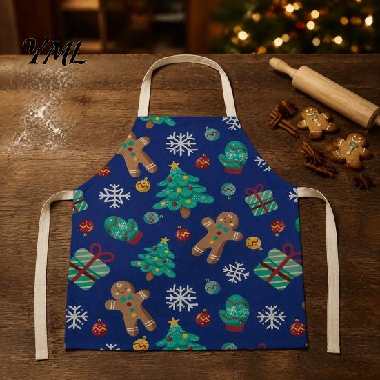 Festive Snowman Cooking Accessory Christmas Apron, Santa Claus/Elk/Gingerbread Man/Snowman Print Bib, Waterproof Non-woven Fabric Party Decoration