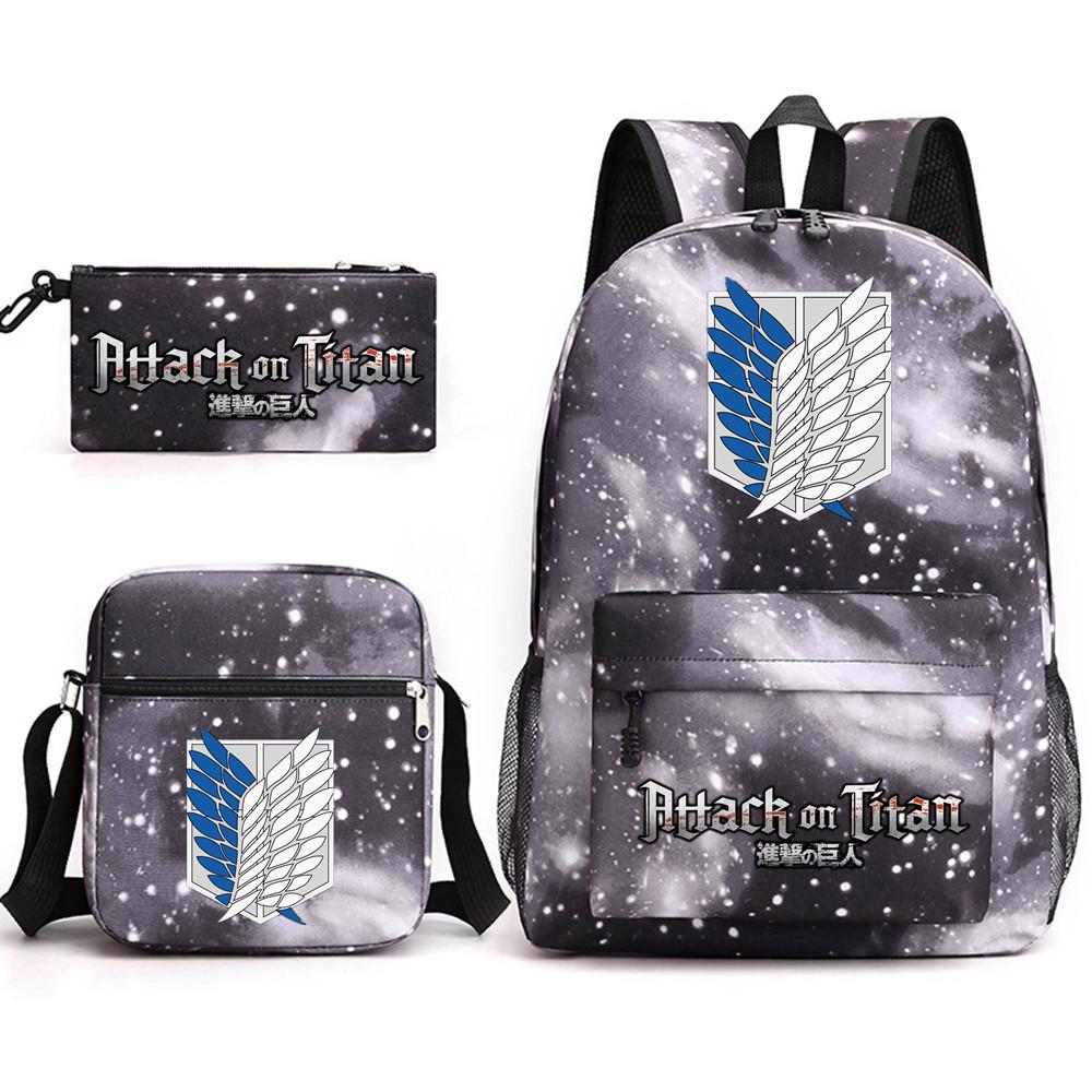 Attack Giant Attackontitan School Bag Three-Piece Printed Backpack Student Computer Canvas Bag
