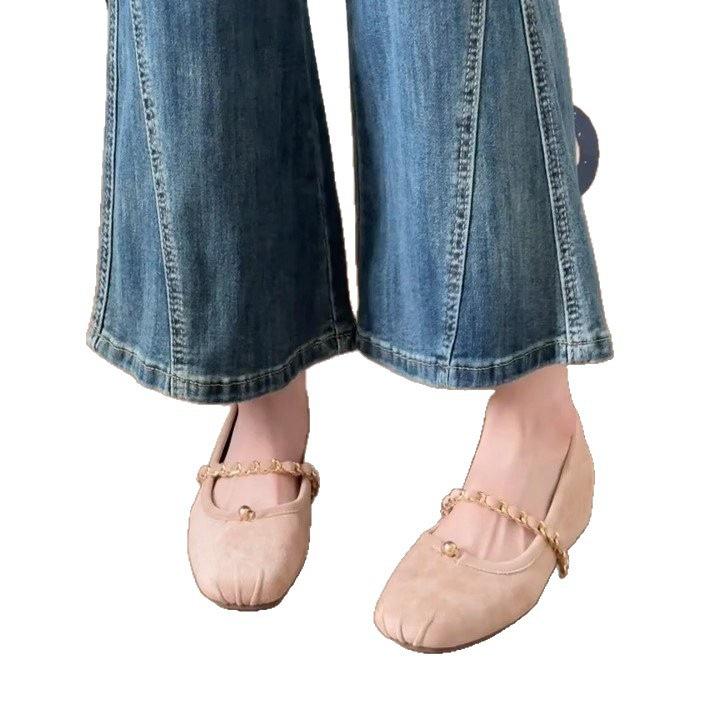 Inner height increase evening shoes autumn new French gentle and thin Mary Jane shallow mouth suede shoes