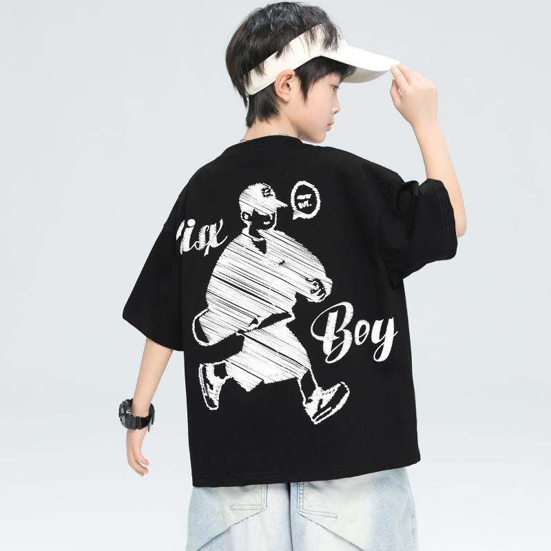 Boys' Short sleeved Thin T-shirt 2026 New Mid to Large Children's Summer Top Children's Quick drying Fried Street Summer Fashion T