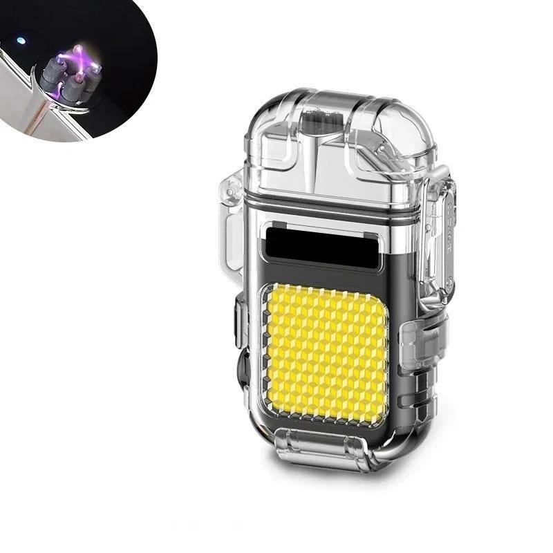 Outdoor Waterproof Mini COB Keychain Flashlight Pocket Dual Arc Lighter Type-C Rechargeable 3 Lighting Modes for Camping Multifunctional Work Light