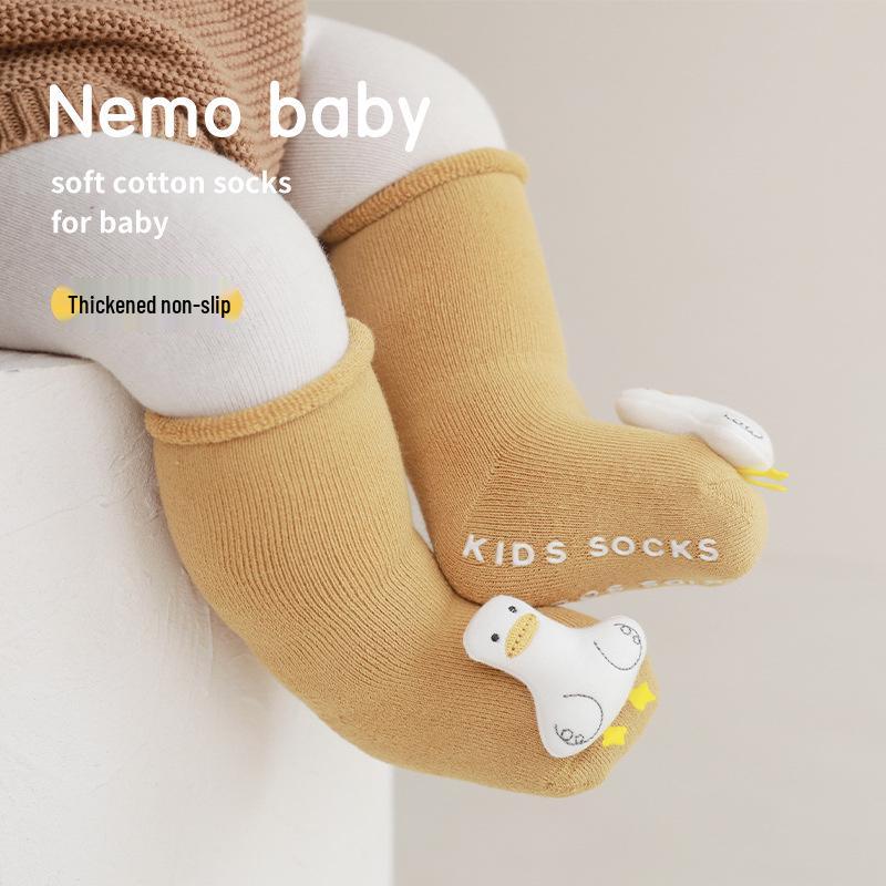 Winter Infant Cartoon Doll Non-slip Mid-calf Socks: Thick & Warm for Newborns and Toddlers