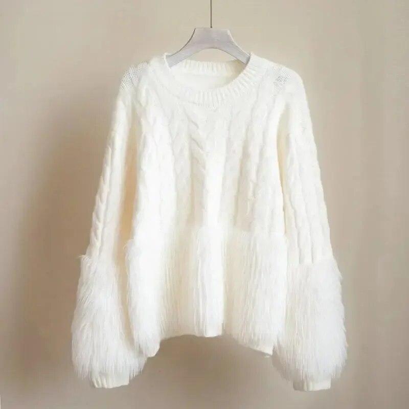 Pink Tassel Women's Sweater Short Sweet Knit Fried Dough Twist Pullover Loose Pull Jumper Thicken Keep Warm Long Sleeve Top Autumn Winter