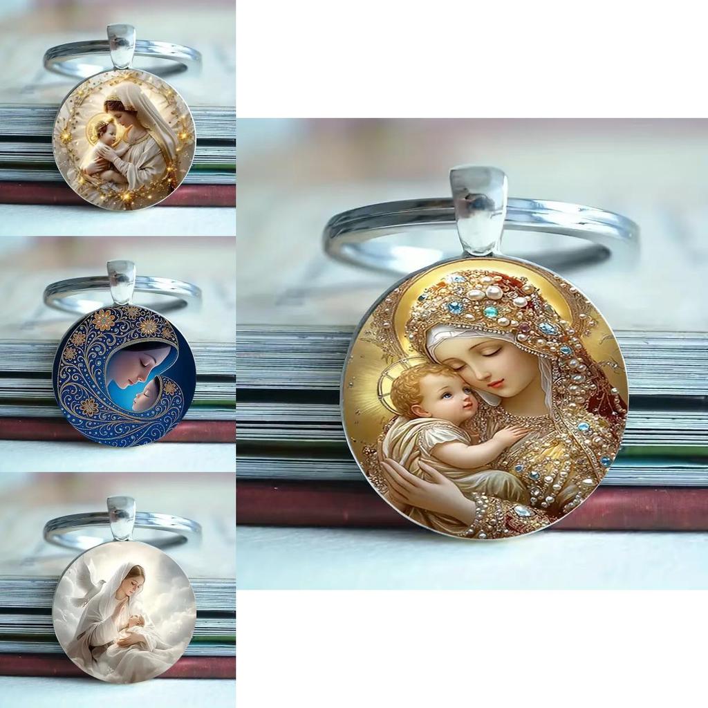 Blessed Virgin Mary Aluminum Round Keychain Gift For Religious Jewelry Collectors