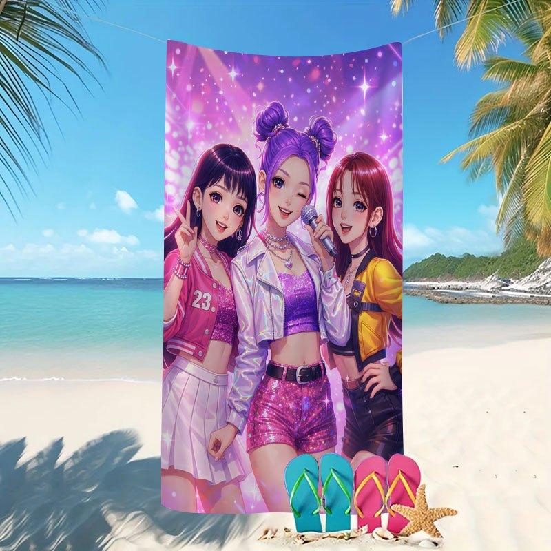 

K-pop Style Beach Towel with Purple-pink Gradient Starlight And Girls Group Suitable for Beach Vacation Summer Gift for Friends W30*H60(CM)