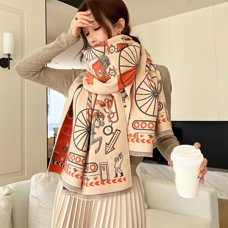 Fashionable Winter Imitation Cashmere Scarf for Women New Whimsical Thickened Plus Velvet Warm Scarf Versatile Casual Shawl