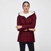 Women's Hooded Sherpa Lined Midi Coat Solid Color Zip Up Warm Winter Casual Outerwear Jacket