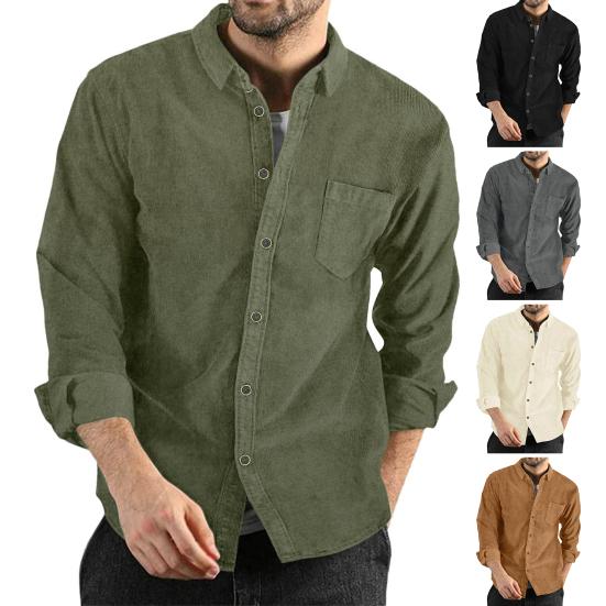 

Мужская осенняя рубашка, мягкий однотонный однотонный длинный рукав с отложным воротником, однобортный теплый дышащий кардиган, повседневные мужские осенние топы для повседневной носки