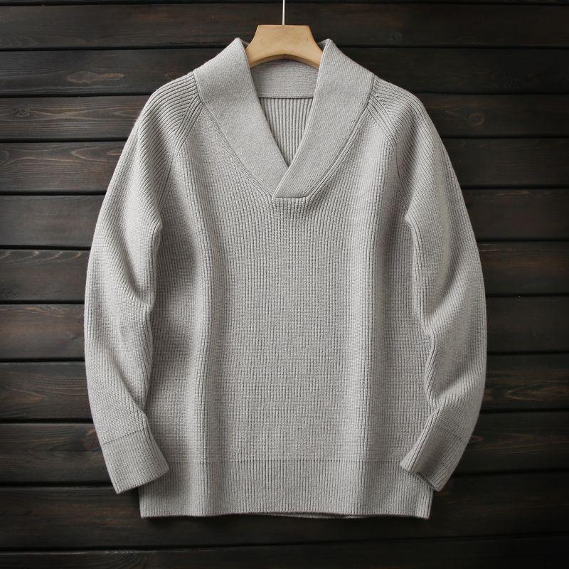 Heavyweight, Limited Quantity! Italian Order Men's Autumn and Winter Thickened Warm Wool Knit Sweater with Large V-Neck