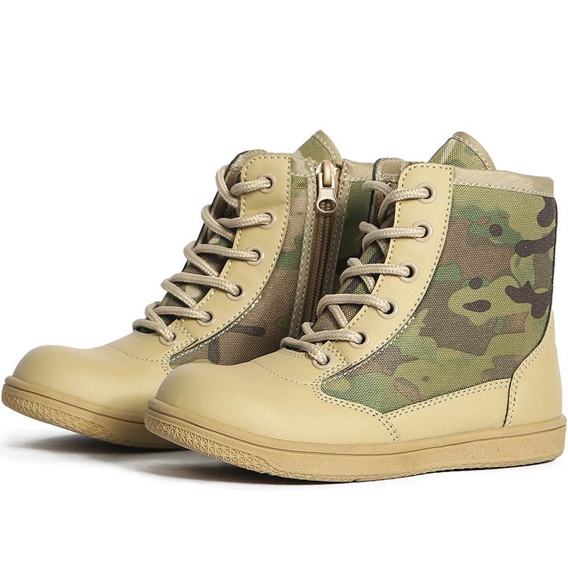 Fashion Children Tactical Military Boots Kid Sneakers Outdoor Hiking Climbing Shoes 27-40 Size Ultra Light Leather Canvas Training Boots