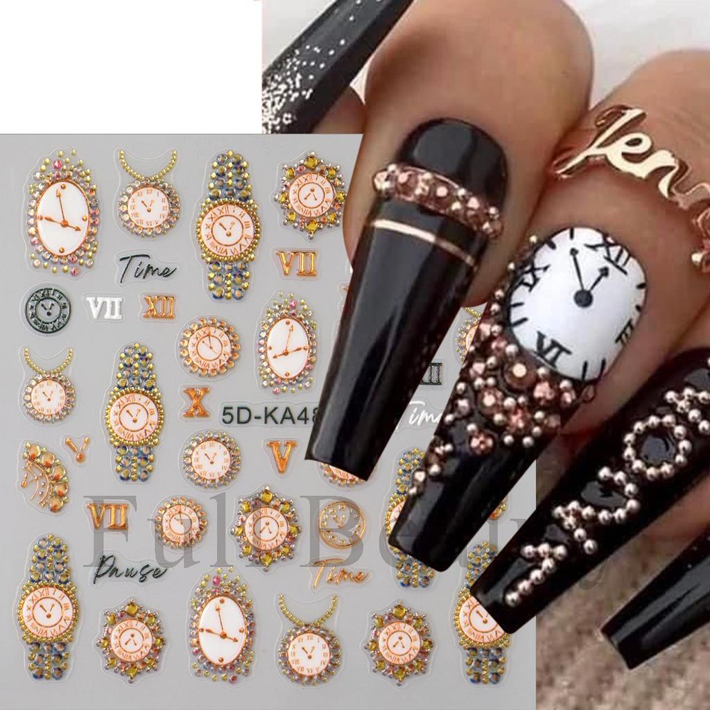 Nail Art Relief Sticker Retro Style Gold Watch Watch Necklace Nail Art Adhesive Sticker