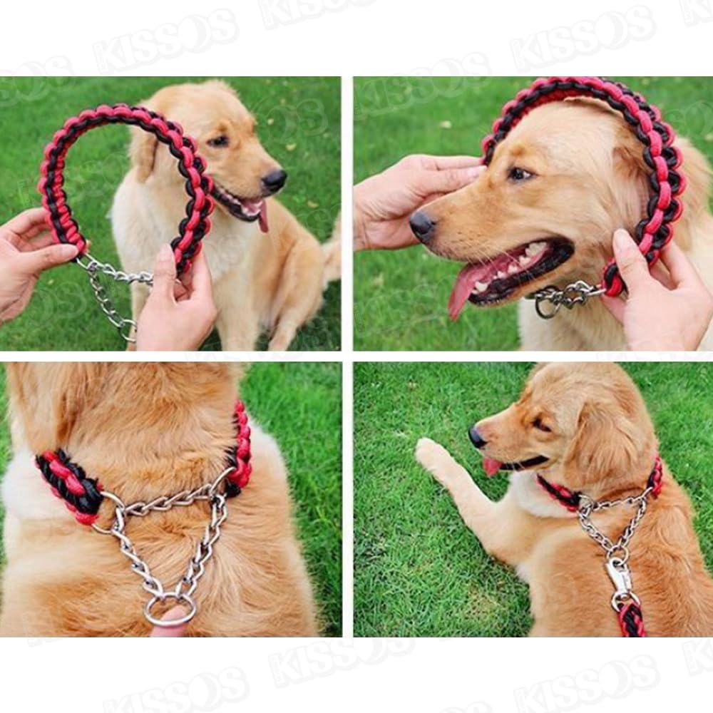 Pet Dog Lead Collar Half Choke Extra Thick Small Medium Large Dogs Stylish Cute Colorful Walking (Large Size, Pink)
