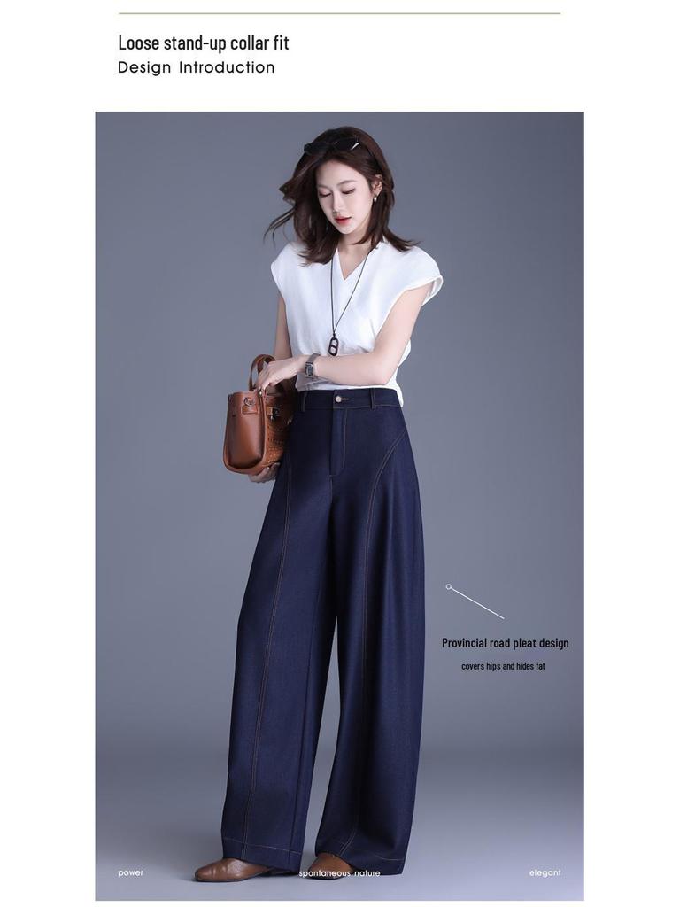Vielseitige High-Waist-Hose mit weitem Bein: Neuer Frühjahrsartikel, Lockerer, Fließender Gerader Schnitt, Bodennah, Schlankmachend und Lässig