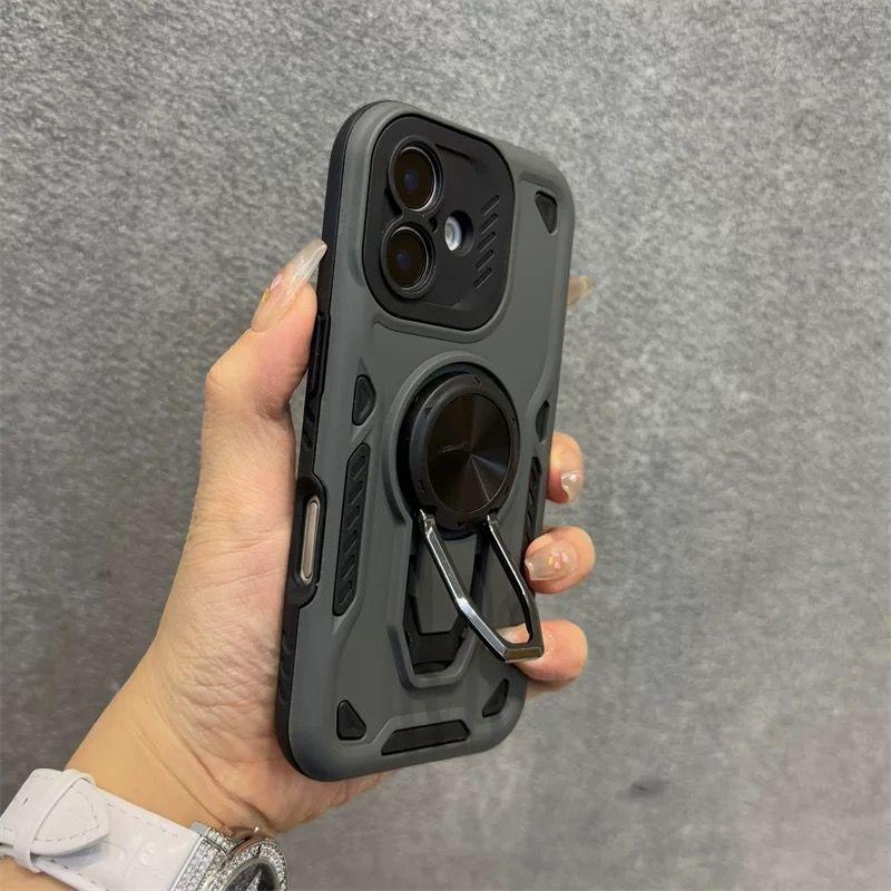 Pancerny futerał na telefon z pierścieniem i uchwytem dla Apple iPhone16promax - Odporna na upadki pogrubiona silikonowa osłona z uchwytem dla