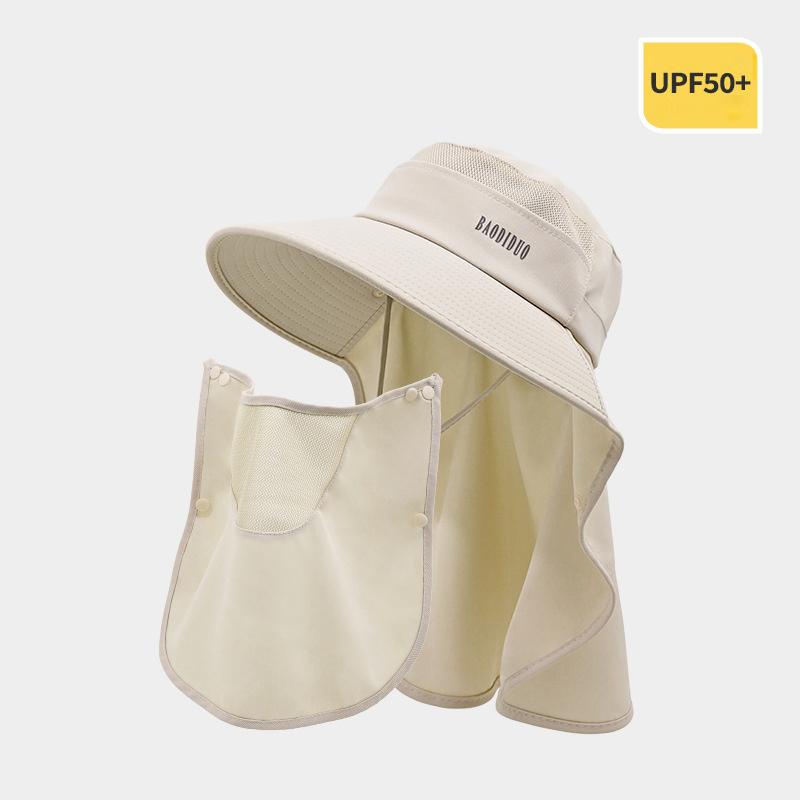 Summer Women Large Brim UV Protection Fisherman Hat with Leaking Ponytail Waterproof Bucket Hat Outdoor Breathable Sunscreen Cap