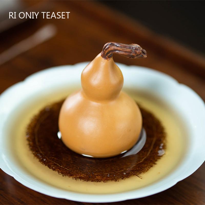 Chinese Yixing Purple Clay Tea Pet Creative Handmade Gourd Statue Ornaments Desktop Decors Tea Figurine Craft Tea Set Decoration