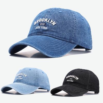 European and American Baseball Caps, Men's and Women's Summer Soft-top Denim Hats, Solid Color Lettered Sunshade Driver's Baseball Cap