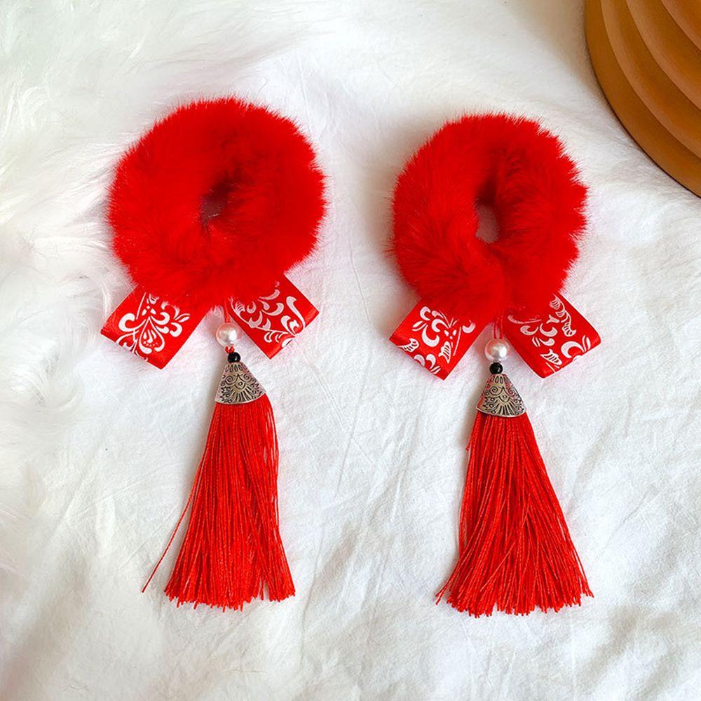 Bowknot Tassel Hairball New Year Hair Accessories Children's Headwear Plush Hair Rope Duckbill Clip