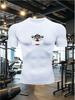 Mens White Compression Short Sleeve T-Shirt Dumbbell S.W.O.A.R Graphic Slim Fit Gym Workout And Running Athletic Top